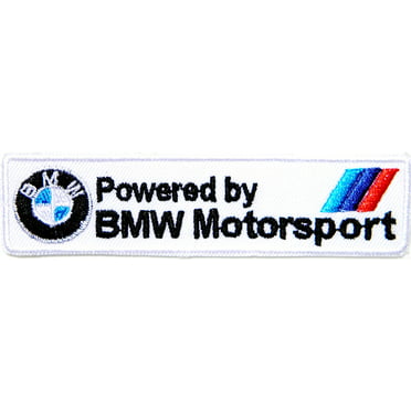 BMW EMBLEM PATCH EMBROIDERED powered by motorsport THERMOADHESIVE cm 16,5 x 3 